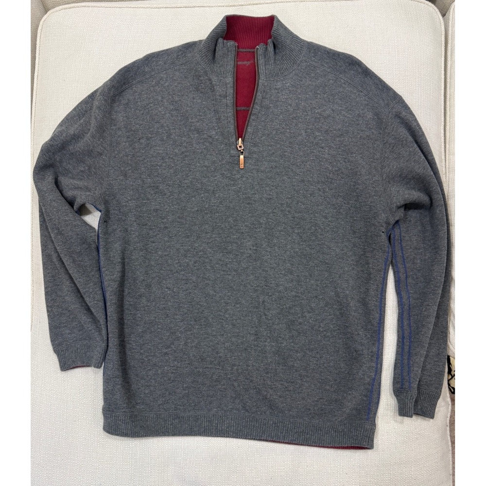 Tommy Bahama Sweater Mens S Grey Quarter Zip Cotton Pullover Excellent